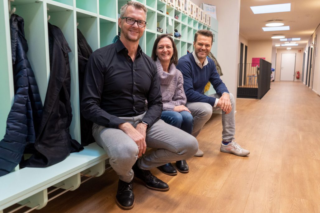 Andreas Weber, Melanie Ufer und Thomas Schöneberg in der Kita Pfiffikus